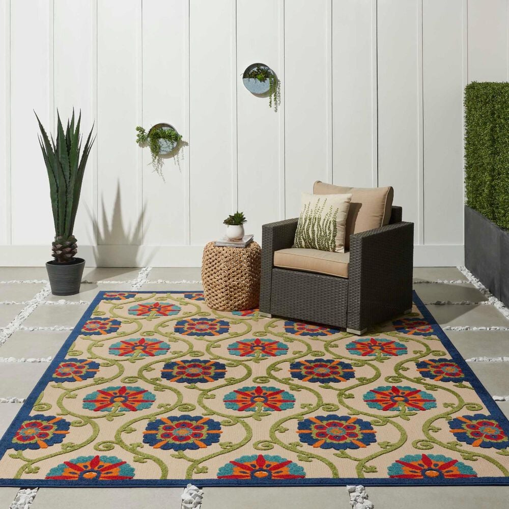 Nourison Aloha ALH19 7&#39; x 10&#39; Blue and Multicolor Indoor/Outdoor Area Rug, , large