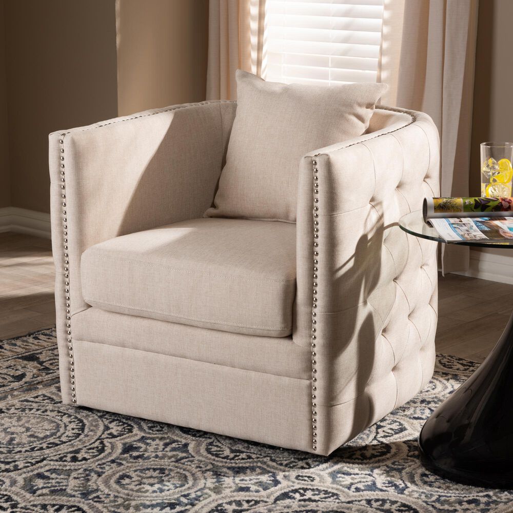 Baxton Studio Micah Swivel Chair in Beige, , large