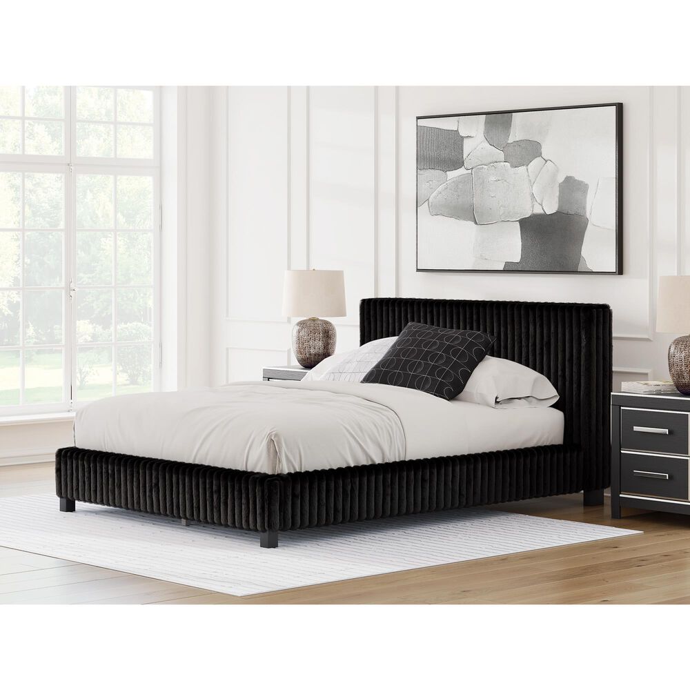 Ashley Zuraleus Queen Upholstered Platform Bed with Two Nightstands in Matte Black, , large