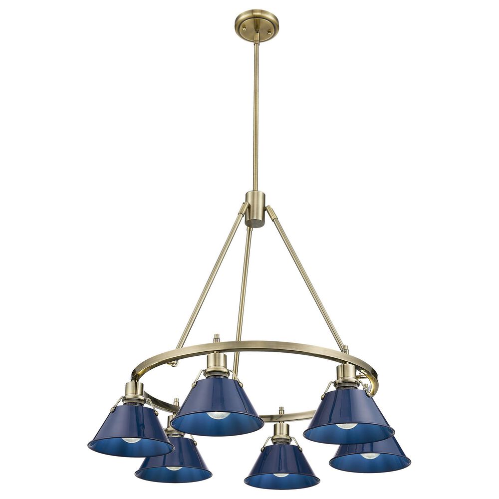 Golden Lighting Orwell 6-Light Chandelier with Matte Navy Shade in Aged Brass, , large