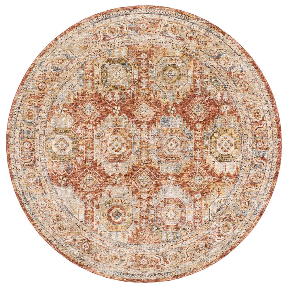 Surya Mona Lisa 6&#39;7&quot; Round Brick Red, Mustard, Tan, Sage, Dark Blue, Olive and Burgundy Area Rug, , large