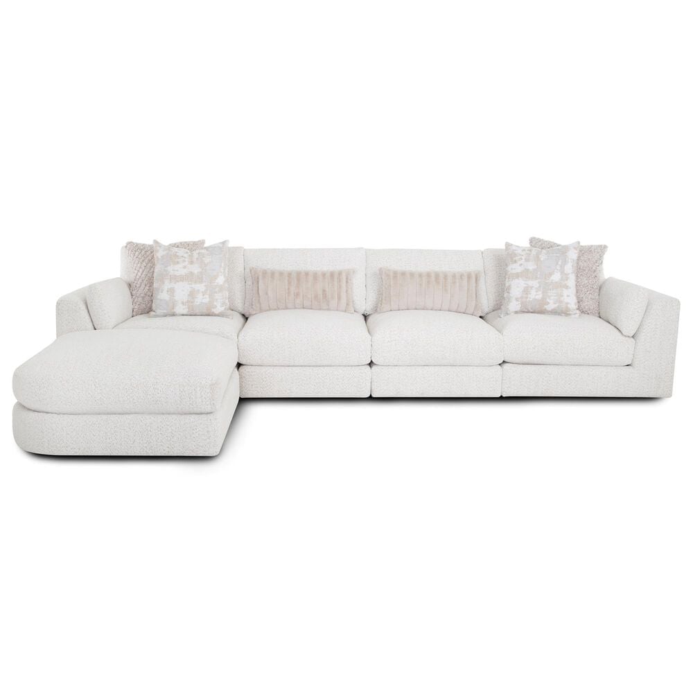 Moore Furniture Bombay 5-Piece Stationary Sectional with Ottoman in Fluffy Riverrock, , large