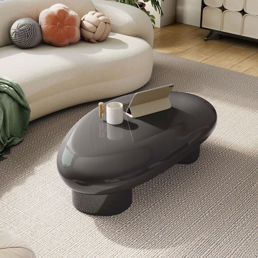Furniture of America Rene Low Profile Glossy Coffee Table in Dark Gray, , large