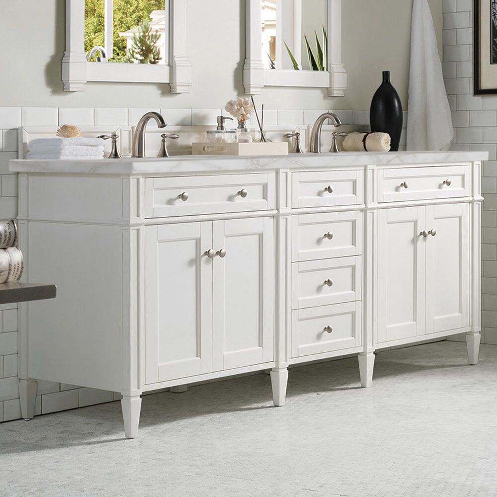 James Martin Vanities Brittany 72" Double Bathroom Vanity in Bright White with 3 cm Eternal Jasmine Pearl Silestone Top, Rectangular Sinks and FreePower Wireless Charger, , large