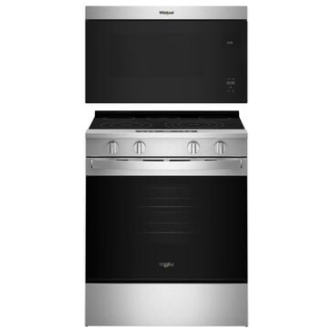 Whirlpool 2-Piece Kitchen Package with 5 Cu. Ft. Smart Electric Range and 1.1 Cu. Ft. Flush Mount Microwave in Fingerprint Resistant Stainless Steel, , large