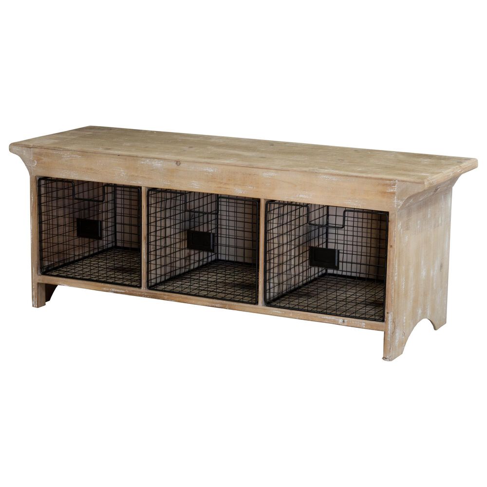 VIP Home and Garden Wood Bench with Storage Baskets in Brown, , large