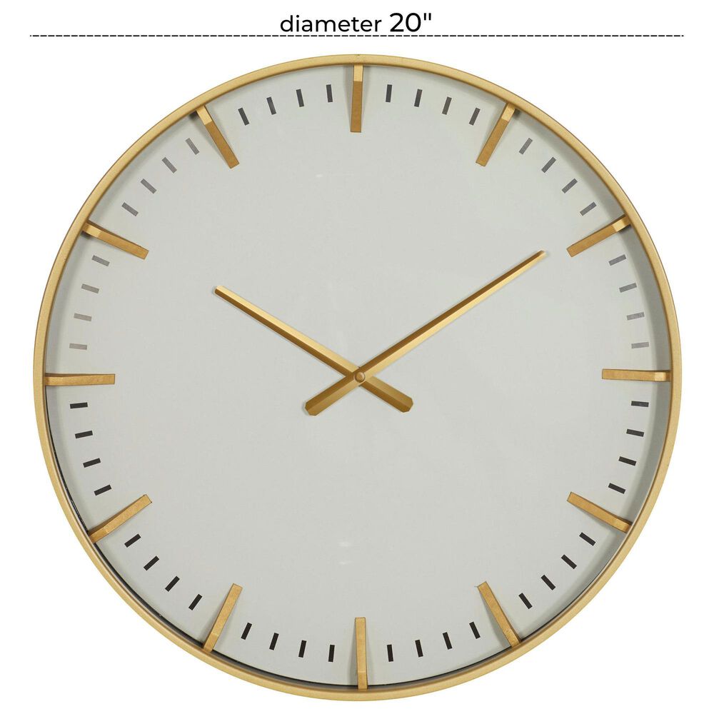 Maple and Jade Decorative Wall Clock in Matte Gold and White, , large