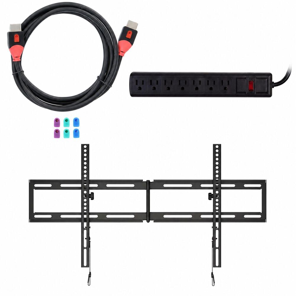 Sanus Tilting Wall Mount for 32" - 90" TVs with Red Series HDMI Cable and 7-Outlet 900J Surge Protector Power Strip in Black, , large