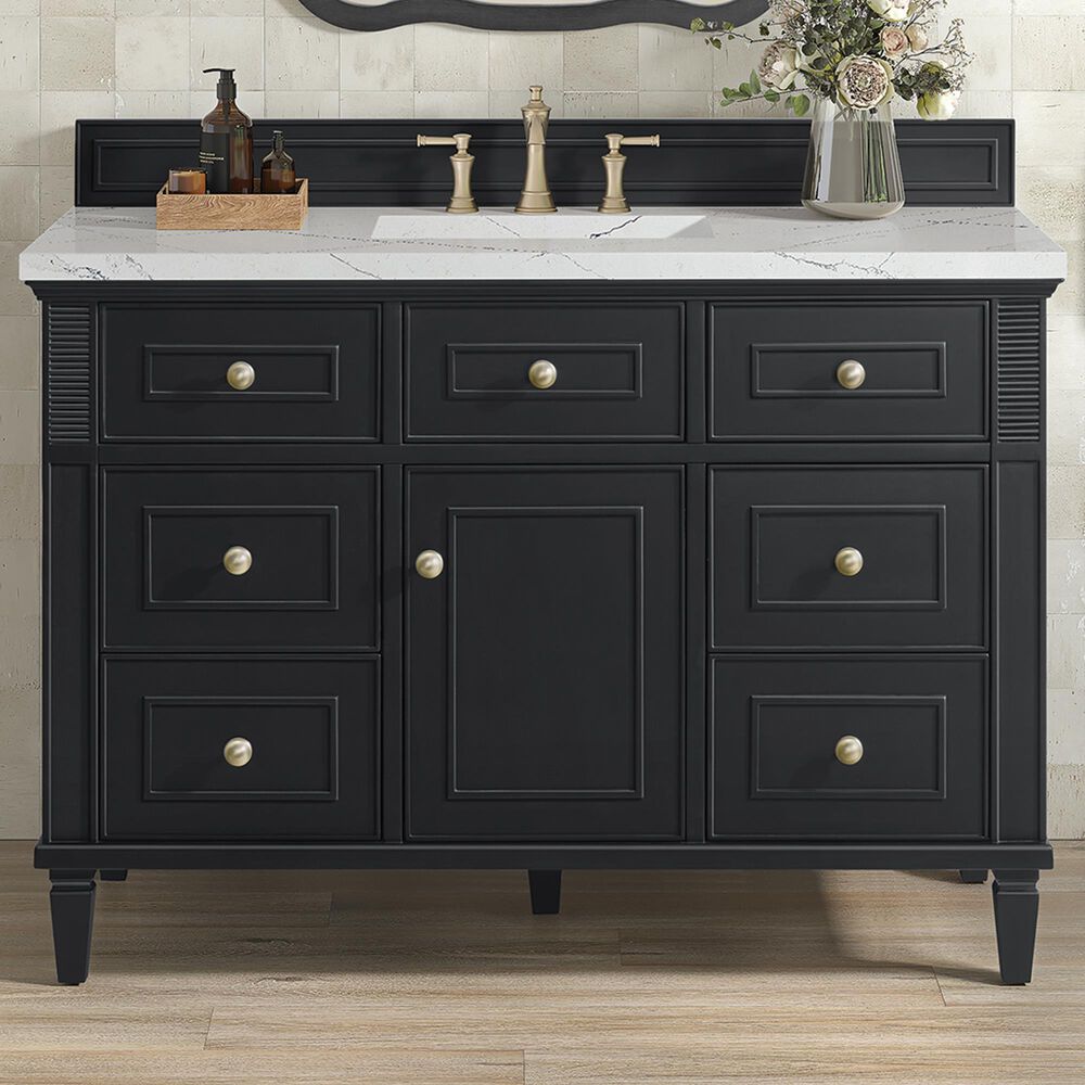 James Martin Vanities Lorelai 48&quot; Single Vanity in Black Onyx with 3 cm Ethereal Noctis Quartz Top, , large