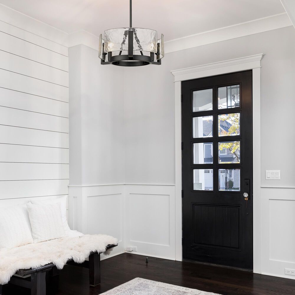 Golden Lighting Aenon 3-Light Wide Chandelier with Hammered Water Glass Shade in Matte Black, , large