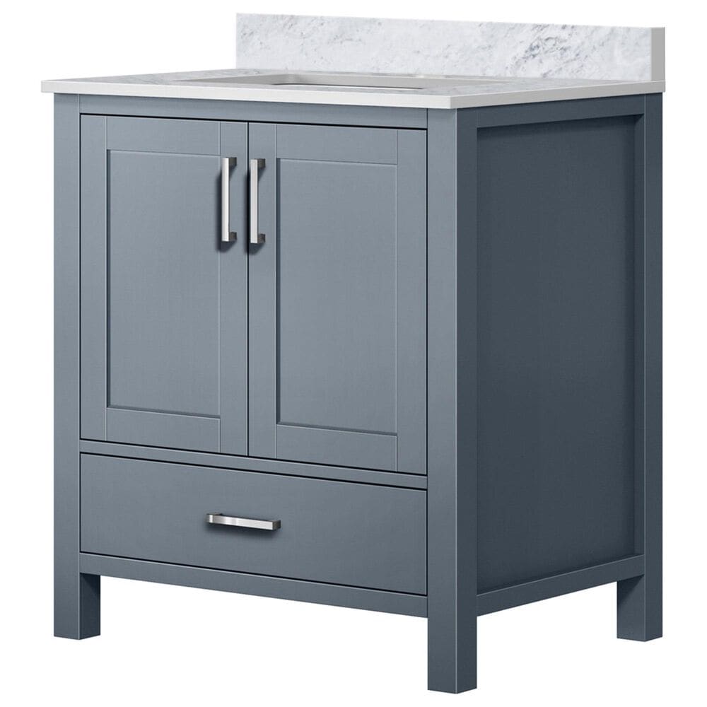 Lexora Home Jacques 30" Single Bathroom Vanity in Dark Grey with 2 cm White Carrara Marble Top and Rectangular Sink, , large