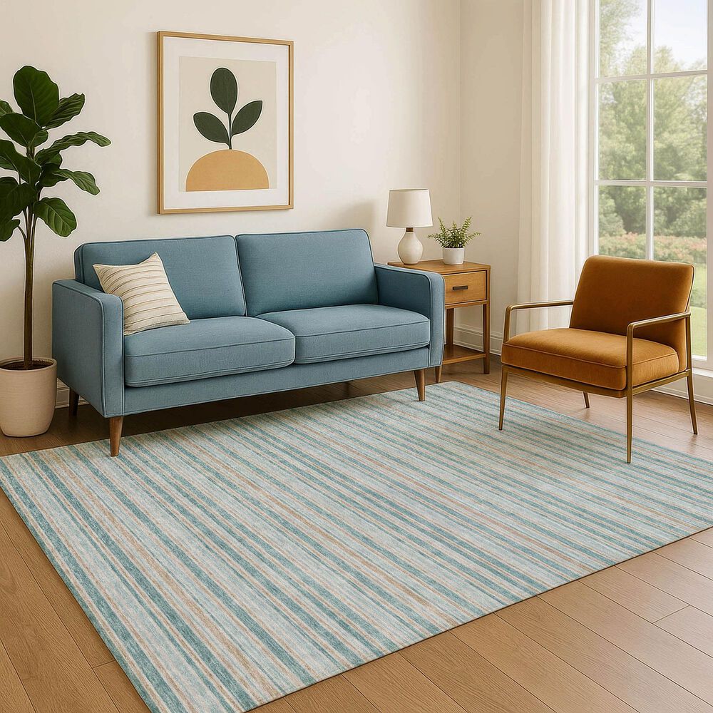 Dalyn Rug Company Soft Essentials Striped Teal 3' x 5' Indoor/Outdoor Area Rug, , large