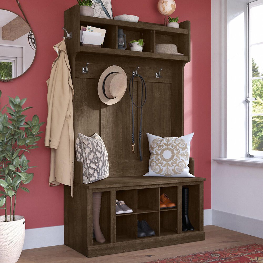 Bush Woodland Hall Tree with Storage Bench in Ash Brown Nebraska