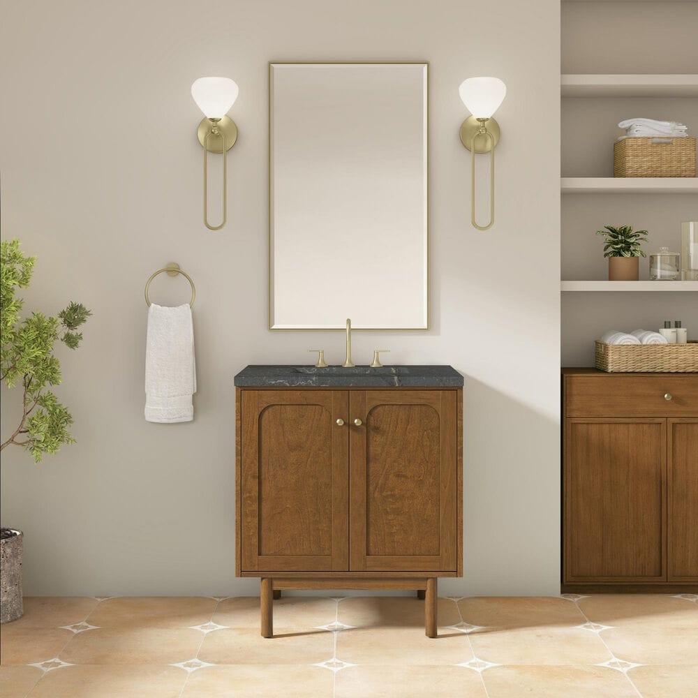 James Martin Laurent 30" Single Bathroom Vanity in Honey Oak with 3 cm Parisien Bleu Silestone Top and Rectangular Sink, , large