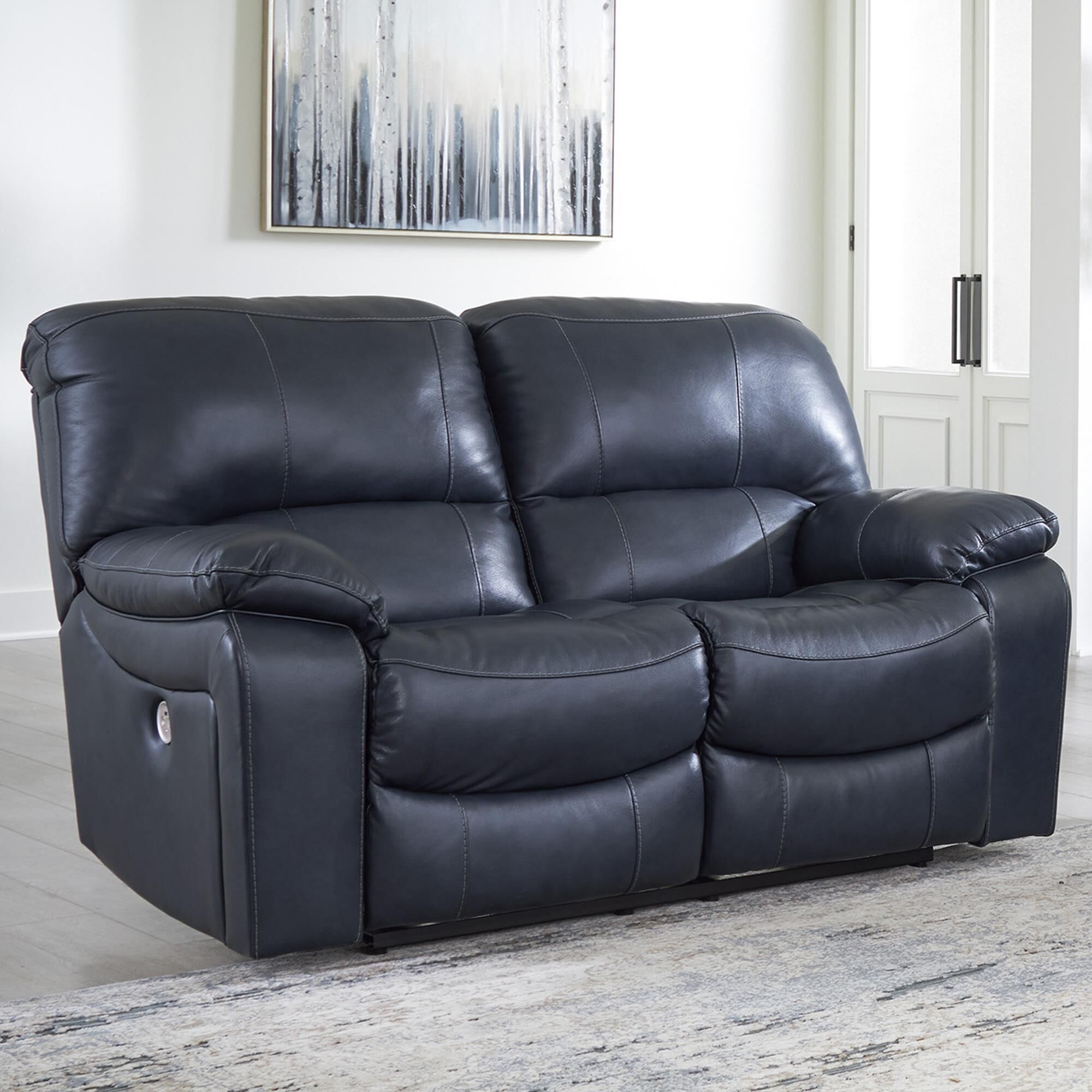 Signature Design by Ashley Leesworth Power Reclining Loveseat in Ocean NFM