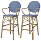Hearth and Haven Outdoor Wicker Bar Stool with Footrest in Bamboo Print and Navy Blue (Set of 2), , large