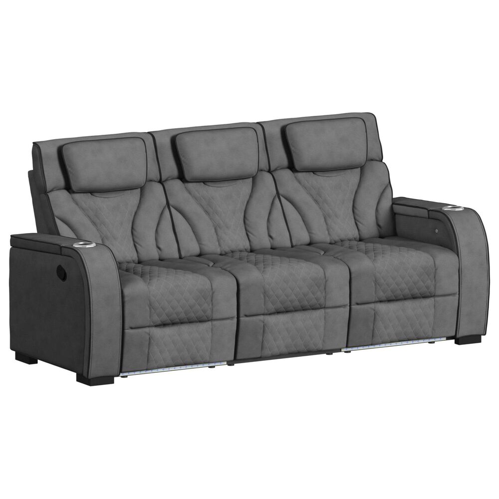 Mayberry Hill Blitz Manual Reclining Sofa in Simba Slate and Black Welt, , large
