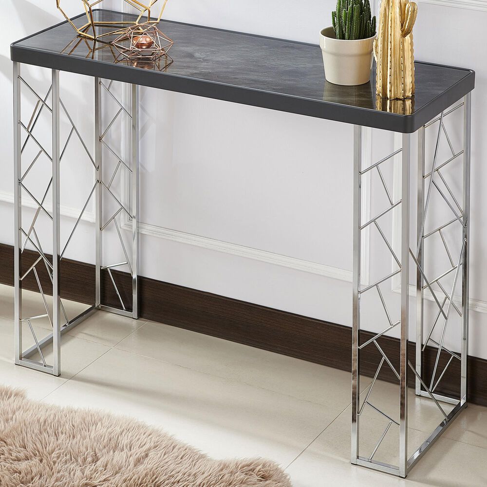 Furniture of America Mathews Sofa Table in Black and Chrome, , large