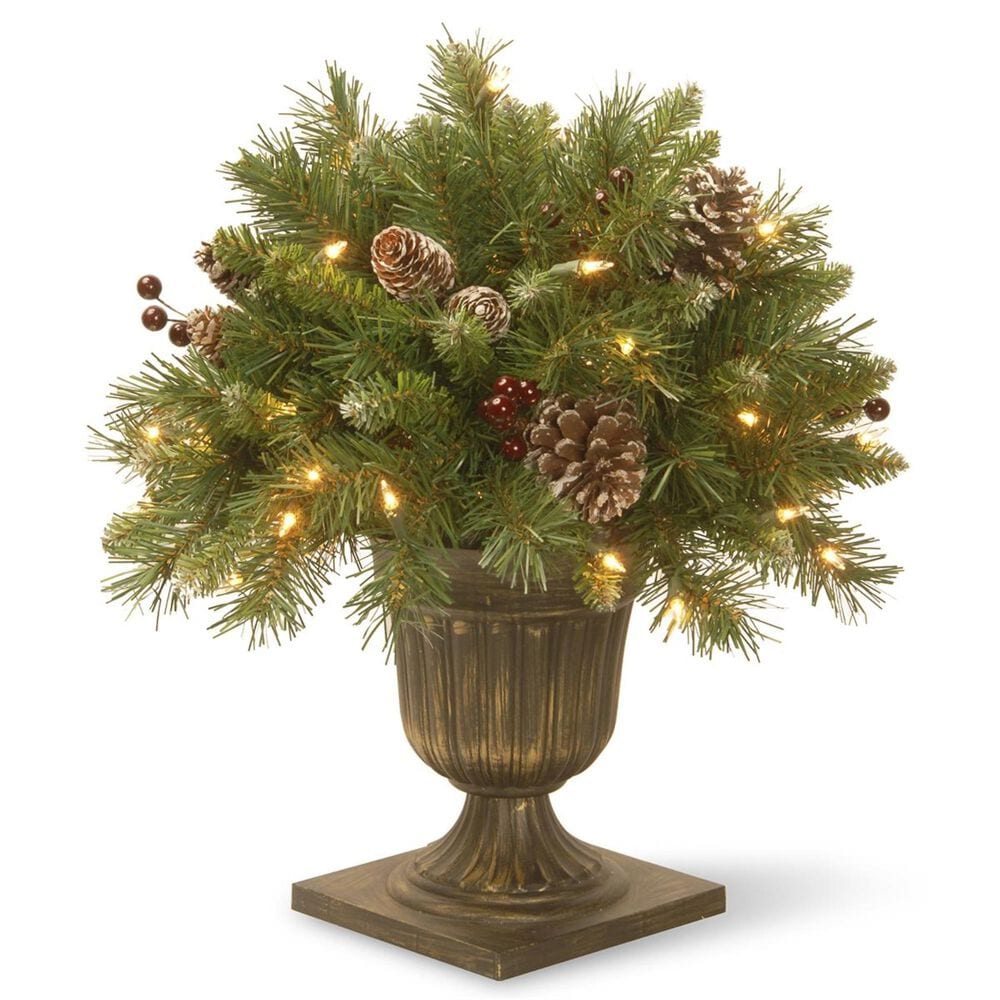 National Tree 18" Frosted Berry Porch Bush with Cones & Red Berries with 35 Clear Lights, , large
