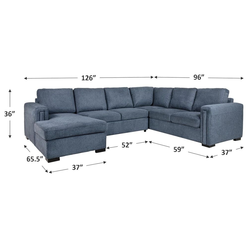 Tuscany Grove Paisley 3-Piece Stationary Pull Out Sofa Sectional with Storage Chaise in Impact Denim, , large
