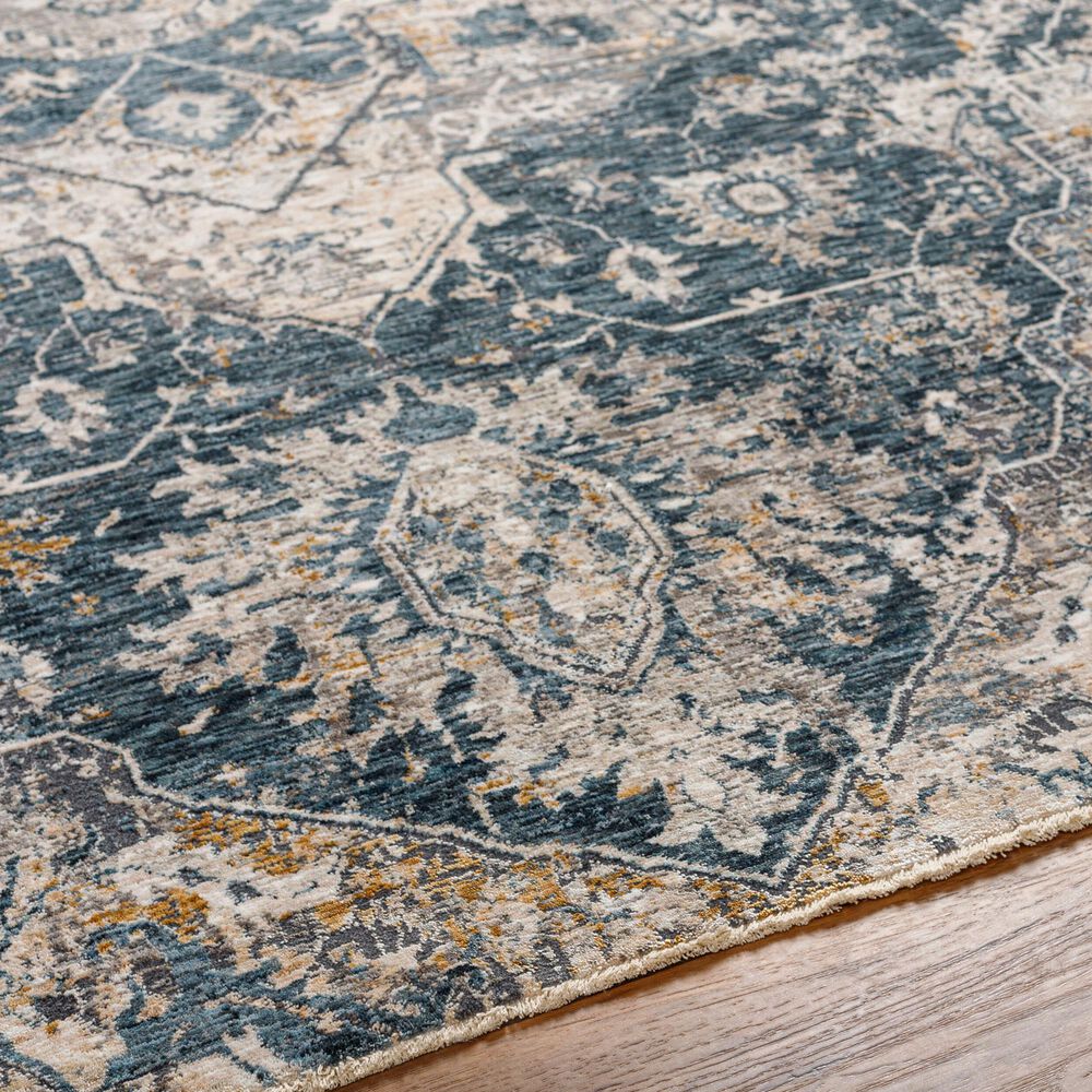 Surya Cardiff CDF-2307 Deep Teal, Blue, Light Gray, Medium Gray, Charcoal and Camel 2'7" x 3'11" Area Rug, , large