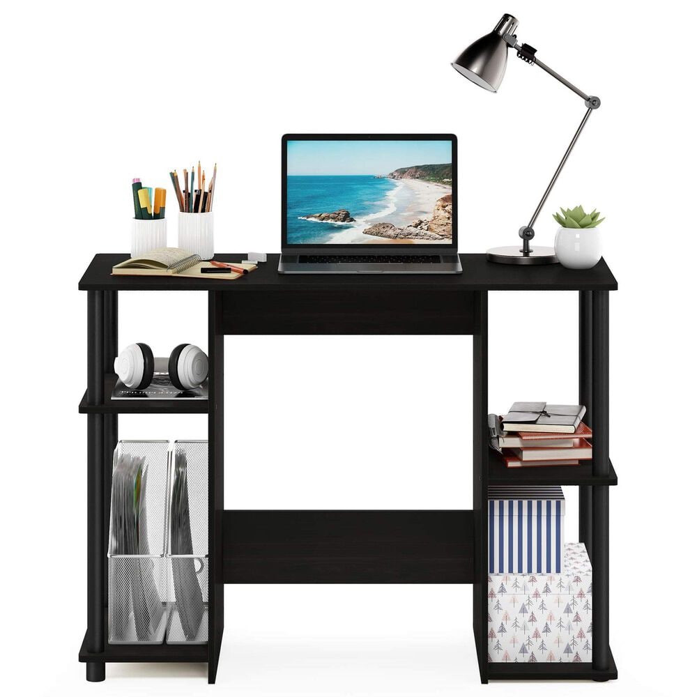 HOMLUX 38" Computer Desk with Dual Open Side Shelves in Espresso and Black, , large