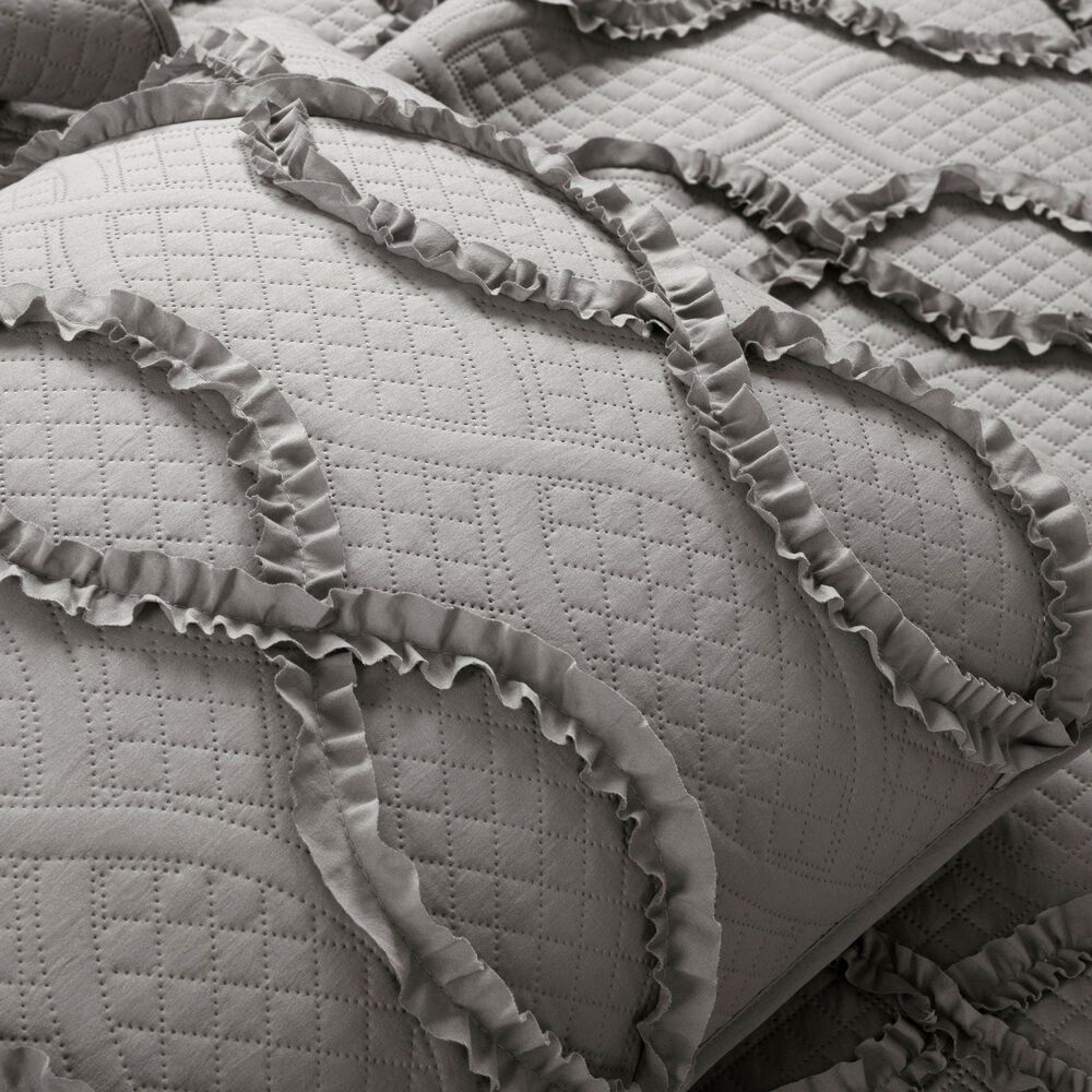 Triangle Home Fashions Avon Textured Ruffle 3-Piece King Comforter Set in Dark Gray, , large
