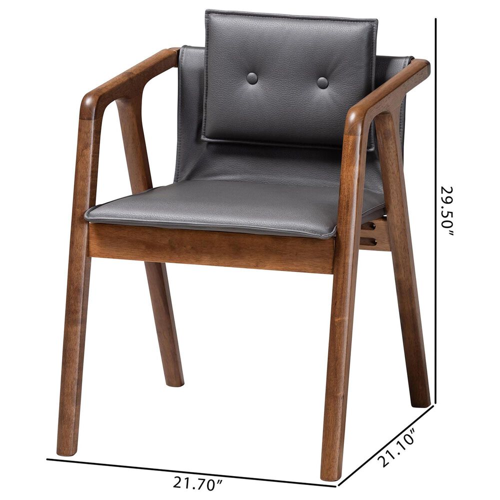 Baxton Studio Marcena Arm Chair with Grey Cushion in Walnut Brown (Set of 2), , large