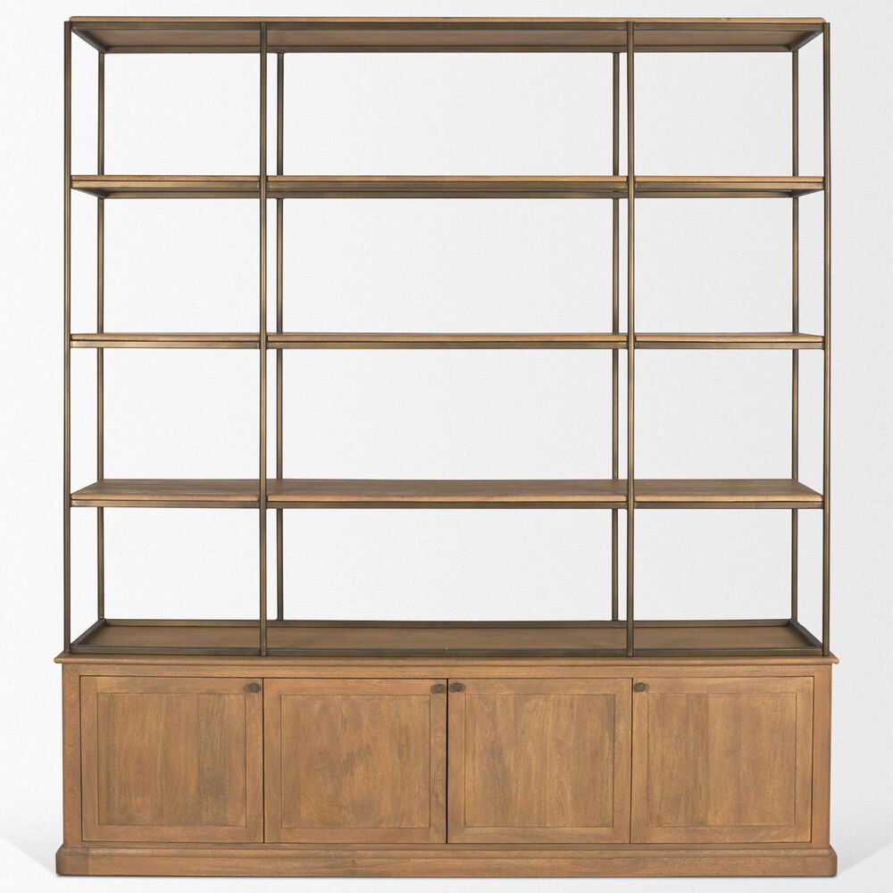 Mercana Baron 4-Door Light Wood with Gunmetal Open Shelving Unit in Brown, , large