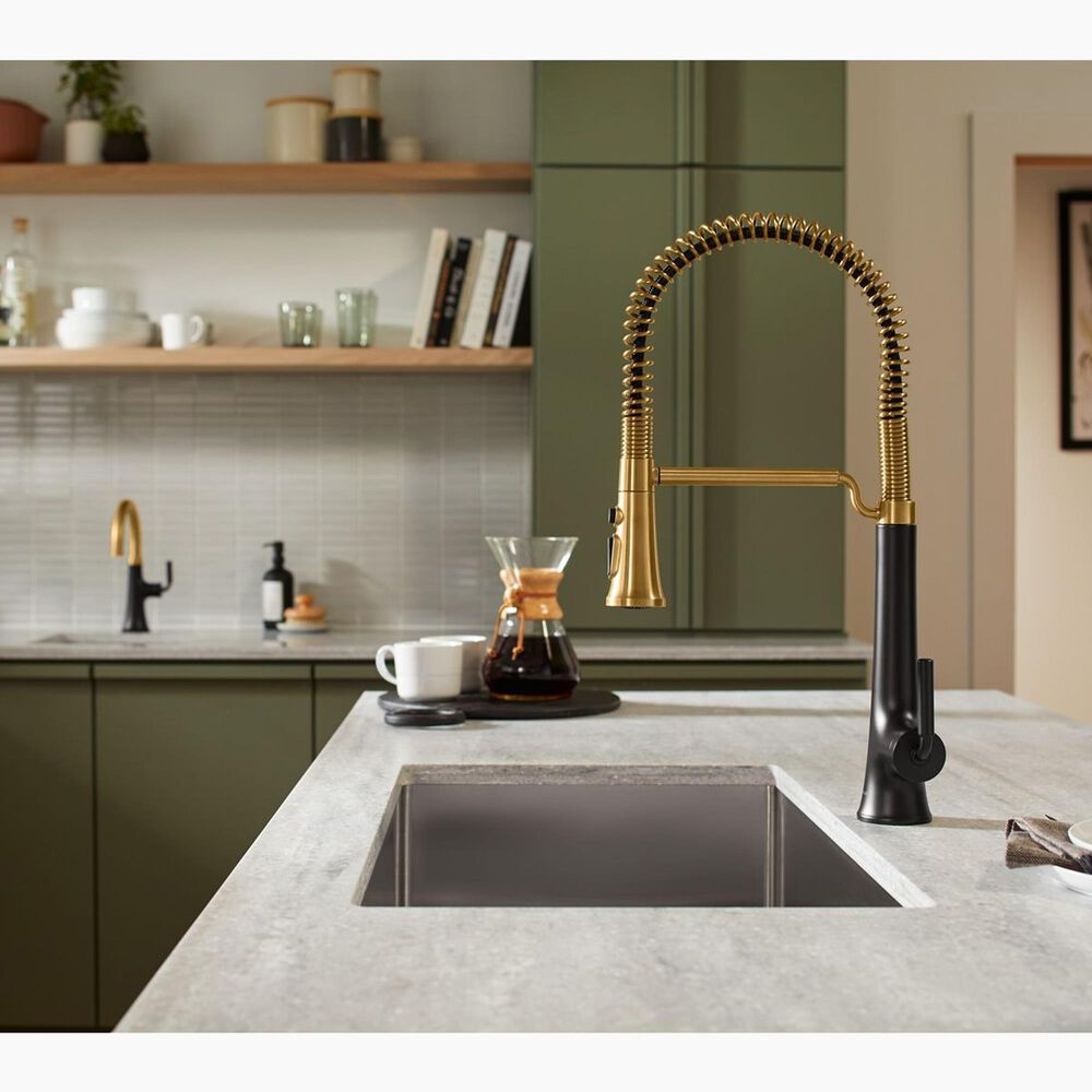 Kohler Tone Semi Professional Pull-Down Kitchen Sink Faucet in Matte Black and Modern Brass, , large