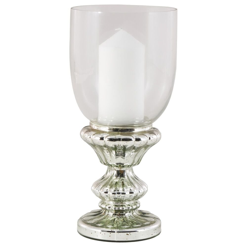 Maple and Jade Handmade Turned Style Pillar Room Hurricane Lamp in Silver, , large