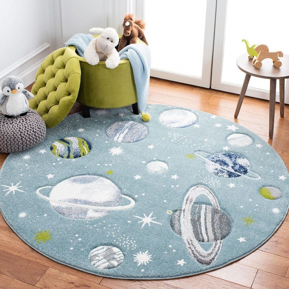Safavieh Carousel 5&#39;3&quot; Round Teal and Ivory Kids Area  Rug, , large
