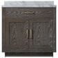 Lexora Home Abbey 36" Single Bathroom Vanity in Brown Oak with 2 cm White Carrara Marble Top and Rectangular Sink, , large