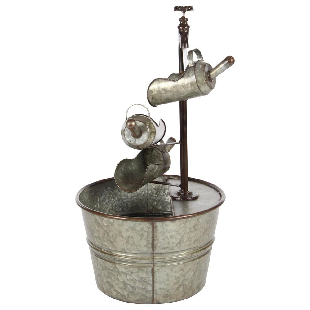 Maple and Jade Indoor/Outdoor Fountain with Watering Cans in Galvanized Gray, Rusted Brown and Black, , large