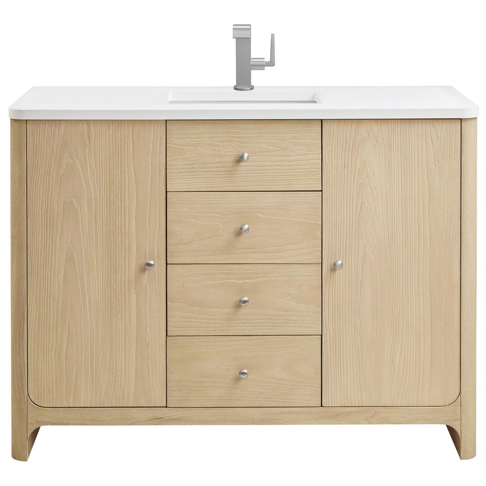 James Martin Vanities Gracyn 48" Single Bathroom Vanity in Coastal Driftwood with 3 cm White Zeus Quartz Top and Rectangular Sink, , large