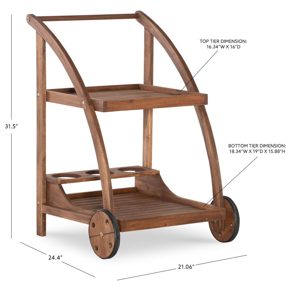 Linon Home Decor Catalan Patio Trolley Cart in Warm Acorn, , large