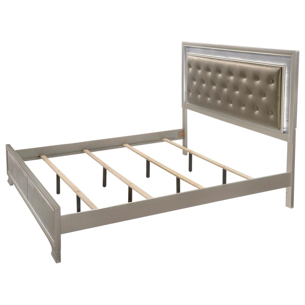 Crown Mark Lyssa King Panel Bed with LED in Champagne, , large