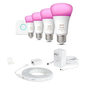 Philips Hue Starter kit E26 (4 PK) White and Color Ambiance + Hue 6" Light Strip Starter Kit in White, , large
