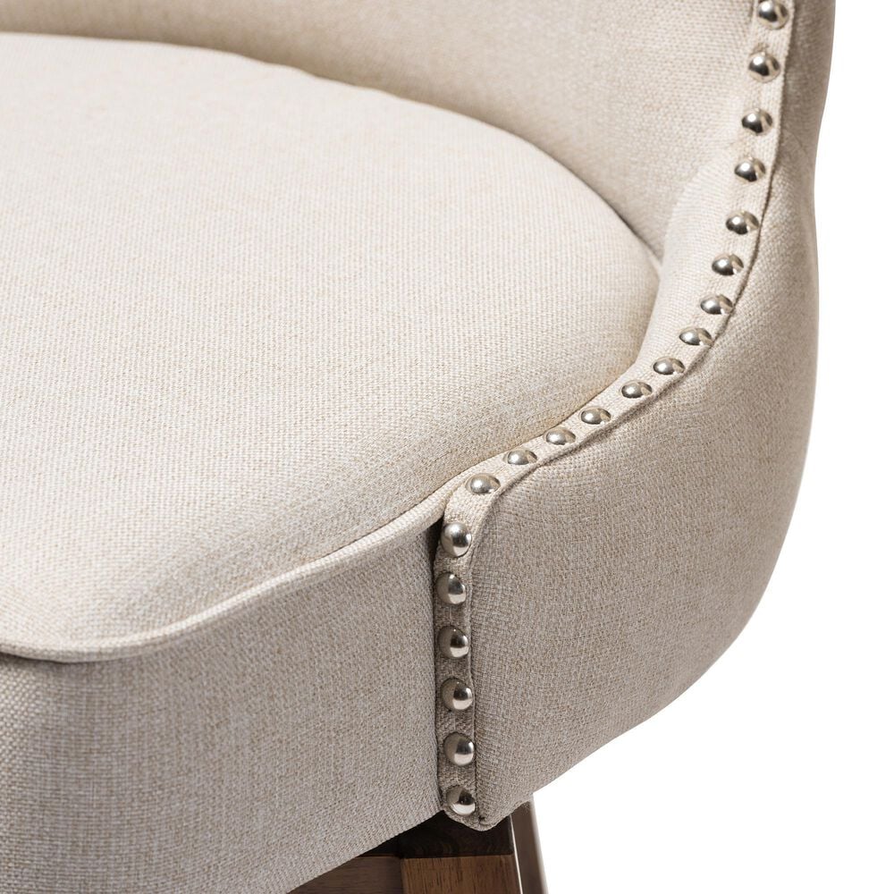 Baxton Studio Gradisca Swivel Bar Stool with Light Beige Cushion in Dark Walnut (Set of 2), , large
