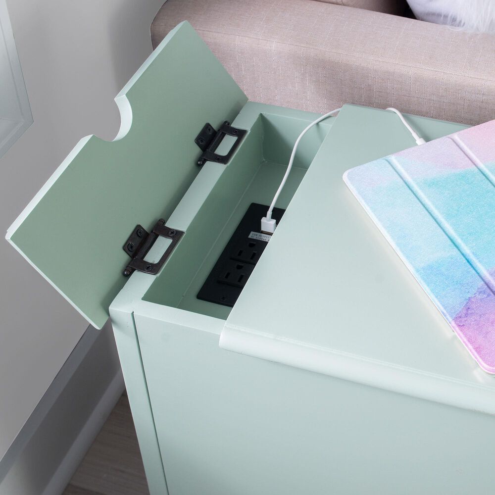 Linon Home Decor Barron Accent Table with USB Charging Station in Aqua, , large