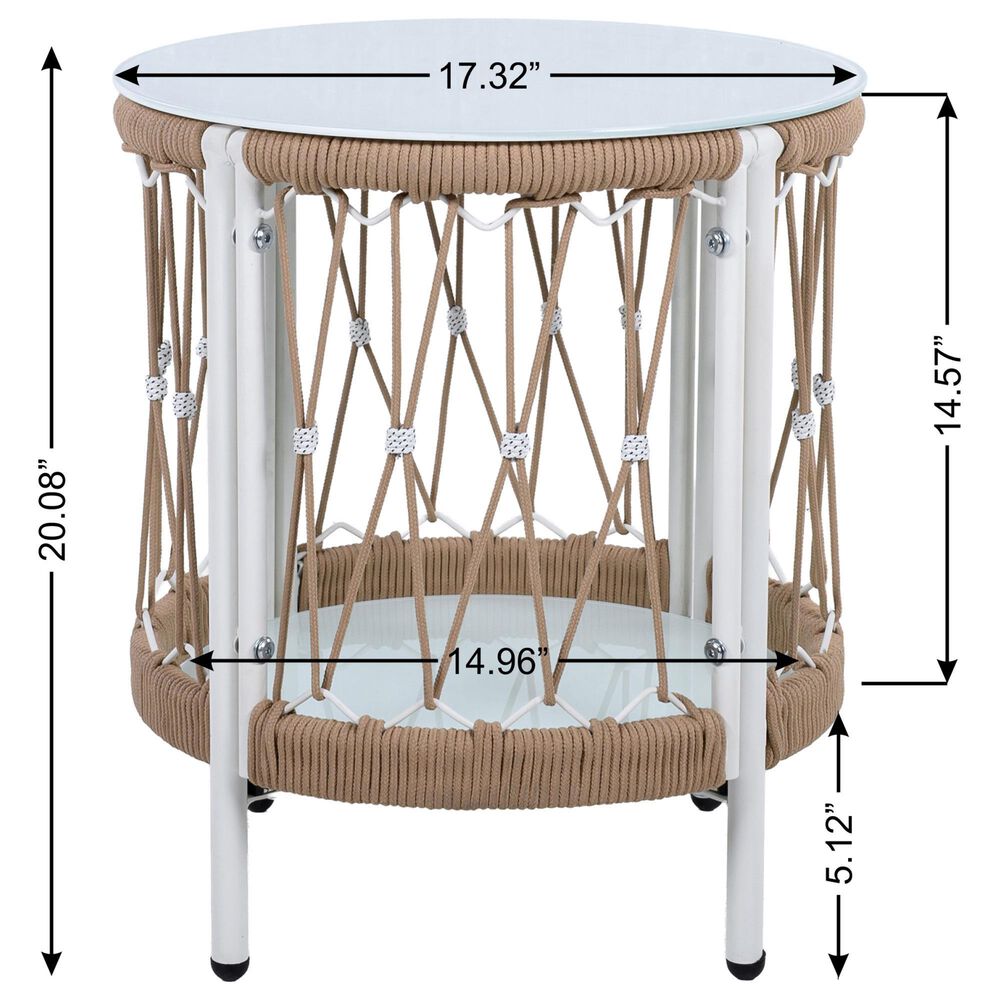 Hearth and Haven Outdoor Handwoven Rope Side Table with Glass Top in Beige and Natural, , large