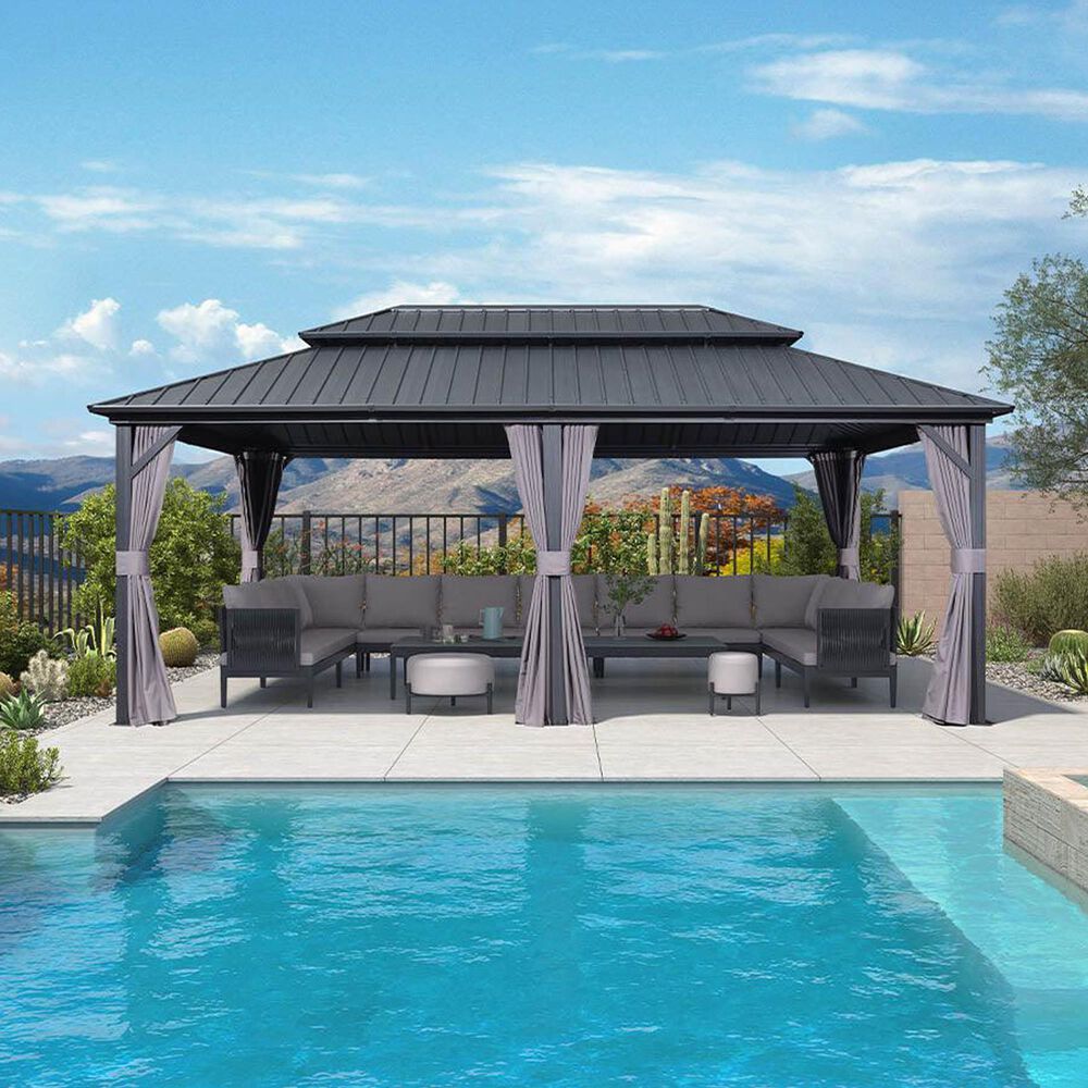 HOMLUX 12' x 20' Permanent Hardtop Gazebo with Double-Tier Roof in Gray, , large