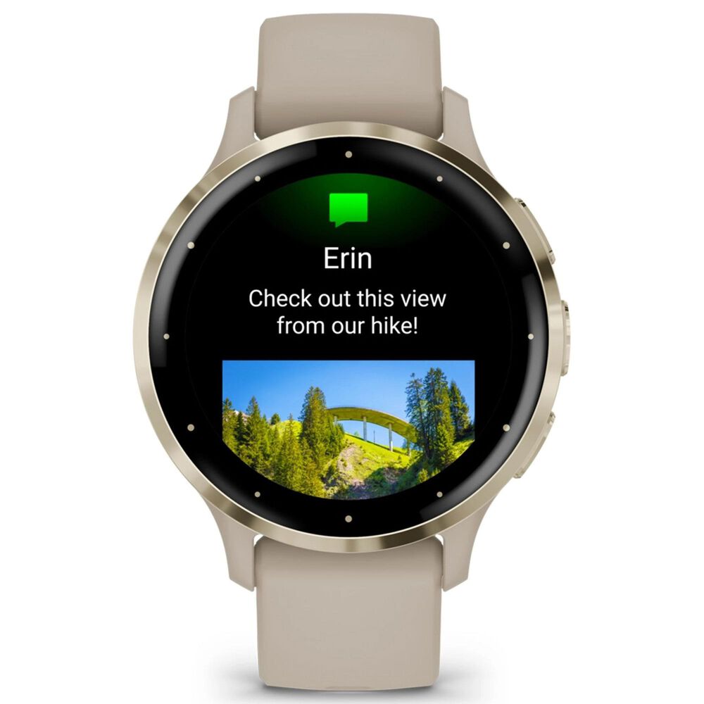 Garmin Venu 3S Smartwatch 41mm Soft Gold Stainless Steel Bezel Case with French Grey Silicone Band, , large