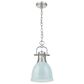 Golden Lighting Duncan 1-Light Small Pendant with Chain and Seafoam Shade in Pewter, , large