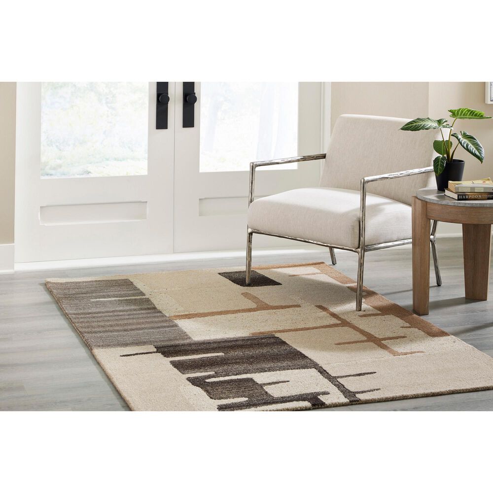 Ashley Kencher 5&#39; x 7&#39; Beige and Brown Area Rug, , large