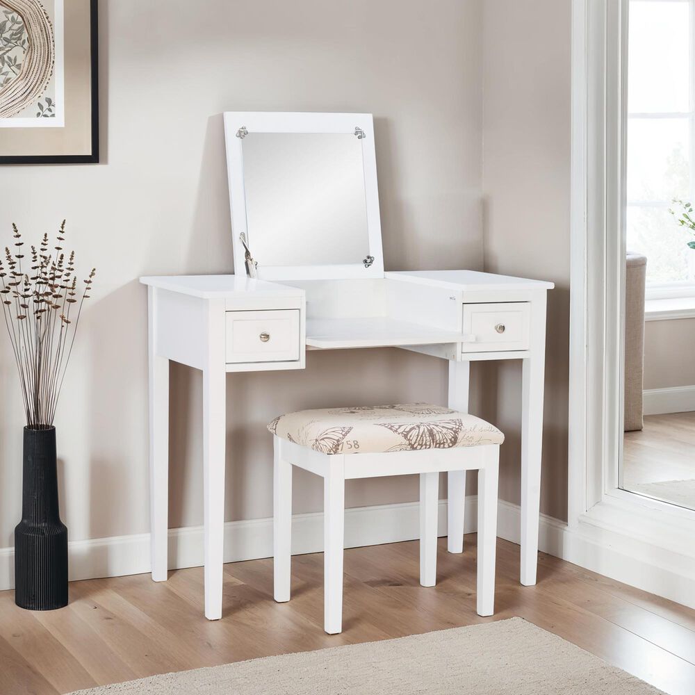 Linon Home Decor Virginia Vanity with Stool in White, , large