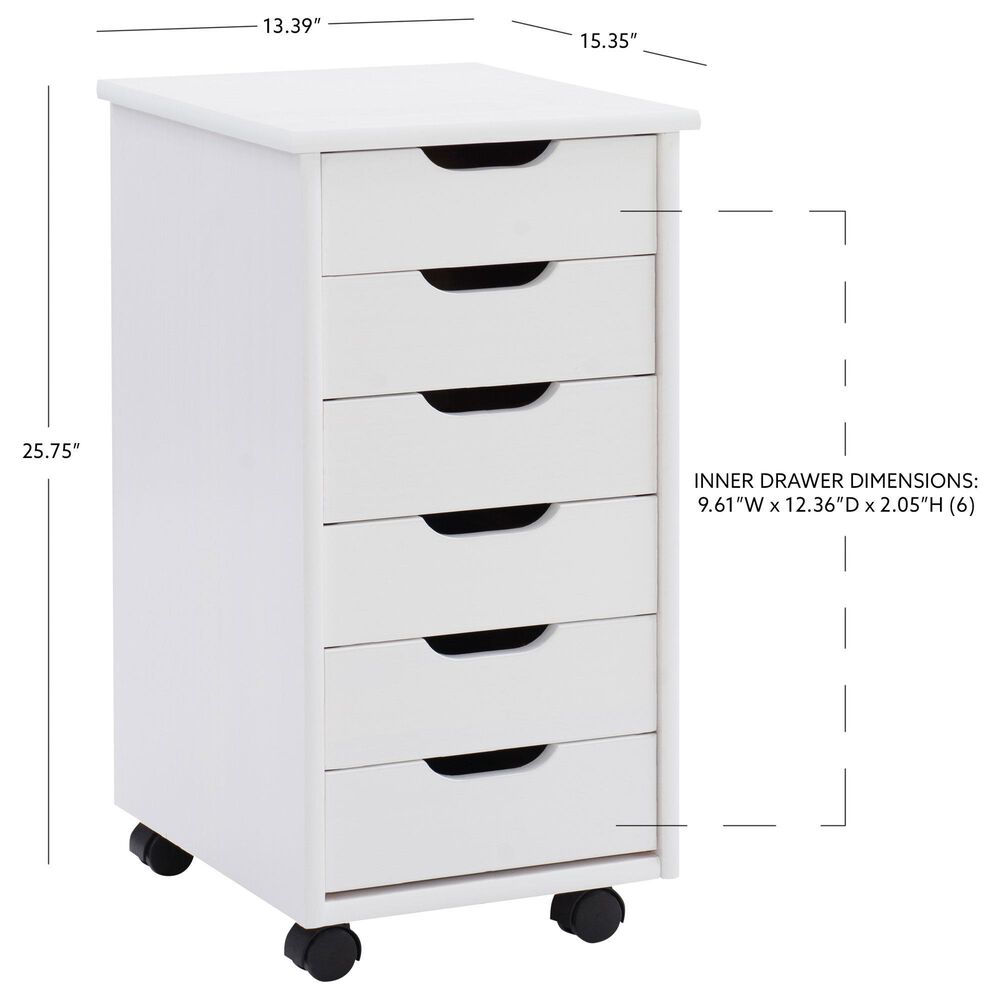 Linon Home Decor Cary 6-Drawer Rolling Cart in White Wash, , large