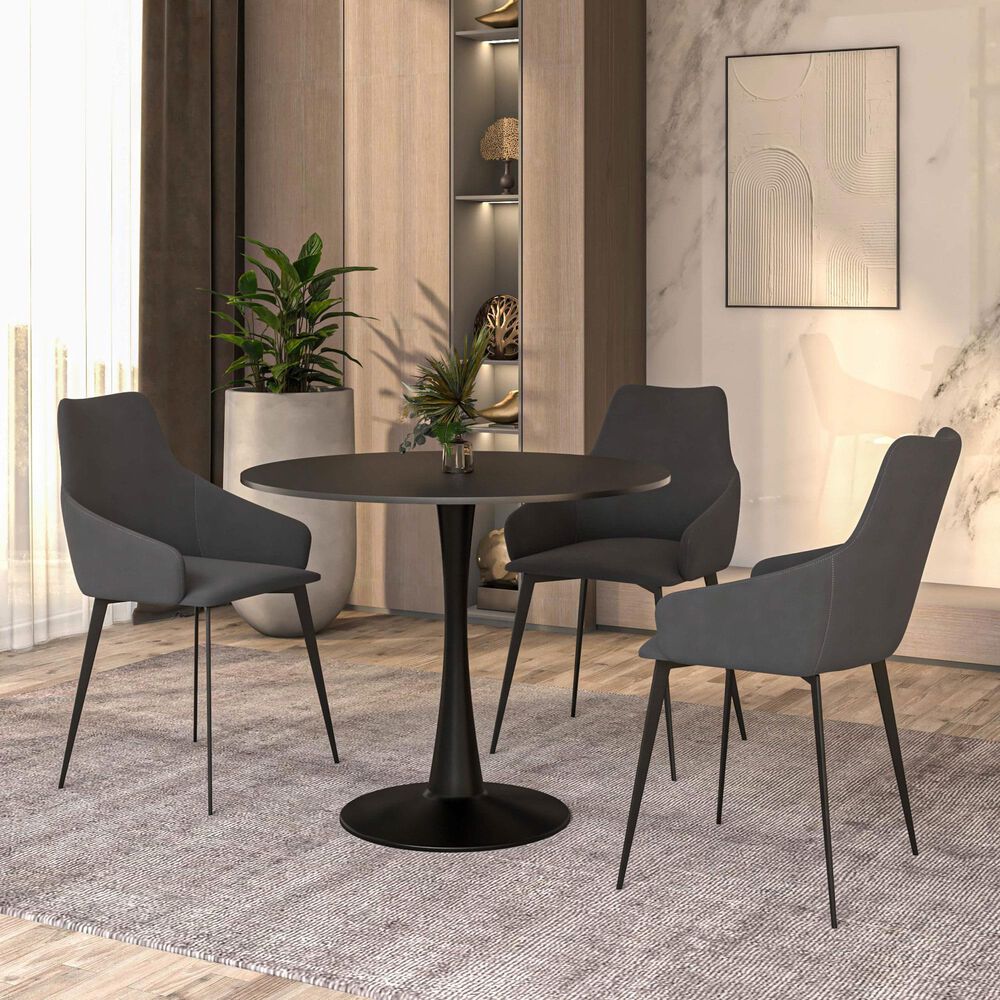 Leisuremod LeisureMod Bristol Mid-Century Modern Round Dining Table with a 31 Wood Top and Iron Pedestal Base with Gloss Finish for Kitchen and Dining Room, , large