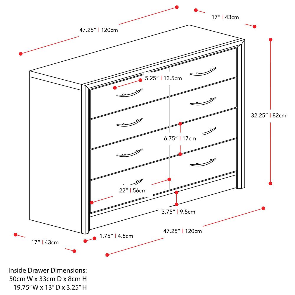 CorLiving Newport 8 Drawer Dresser in Grey Washed Oak, , large