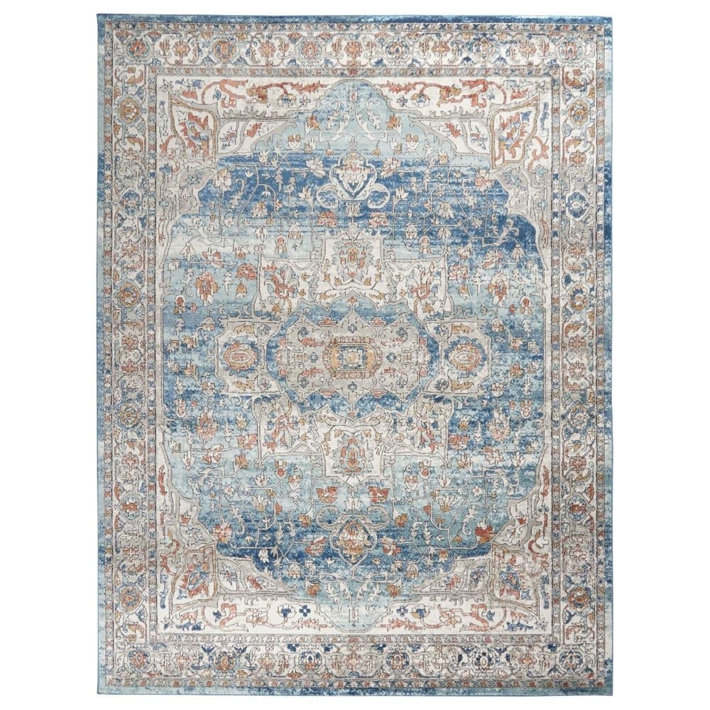 Nourison Quarry QUA11 10" x 14" Ivory and Blue Area Rug, , large